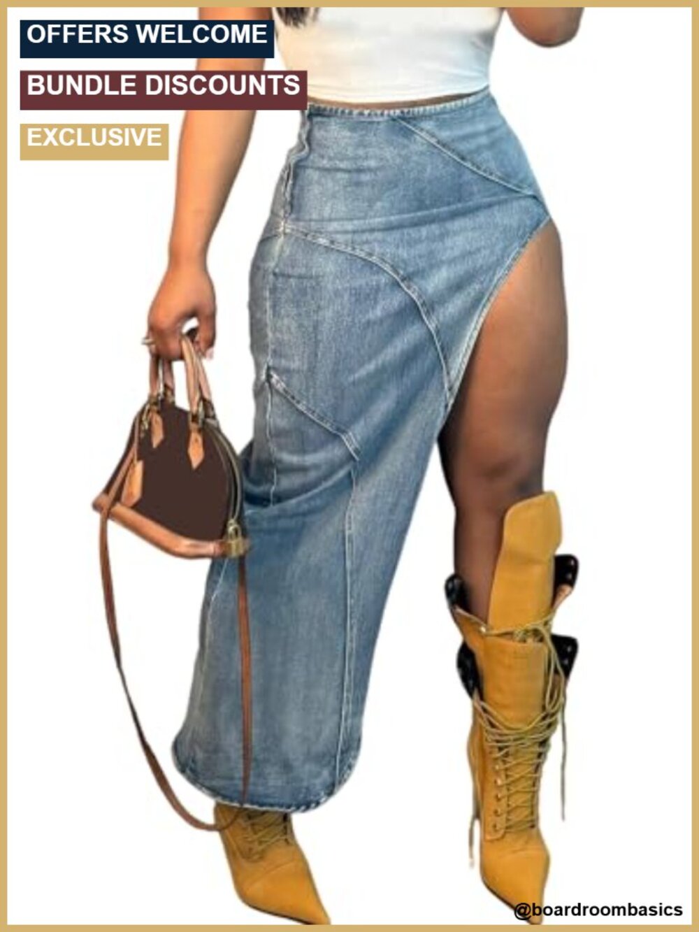 Women's High Waisted Asymmetrical High Slit Maxi Denim Skirt